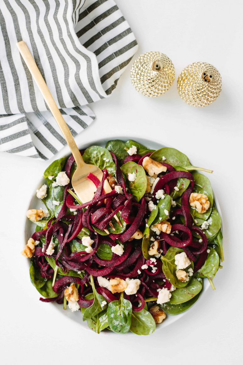 Spiralized Beet and Spinach Salad with Gorgonzola