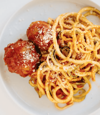 Zucchini Spaghetti and Gluten-Free Turkey Meatballs