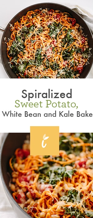 Spiralized Sweet Potato, White Bean and Kale Bake