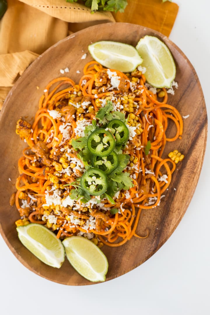 MEXICAN STREET CORN SWEET POTATOES WITH CREAMY CHIPOTLE-AVOCADO SAUCE