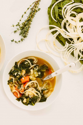 White Bean and Chard Soup with Spiralized Celery Root