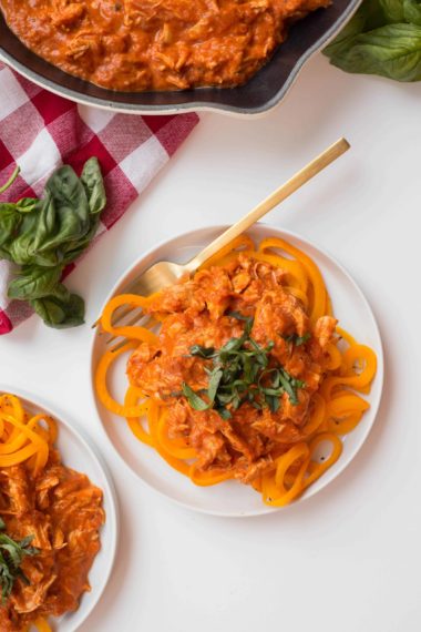 Butternut Squash Noodles with Creamy Tomato and Chicken Sauce