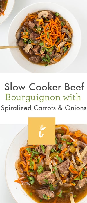 Slow Cooker beef bourguignon with Spiralized Carrots and Onions