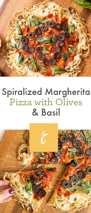 Spiralized Margherita Pizza with Olives & Basil 