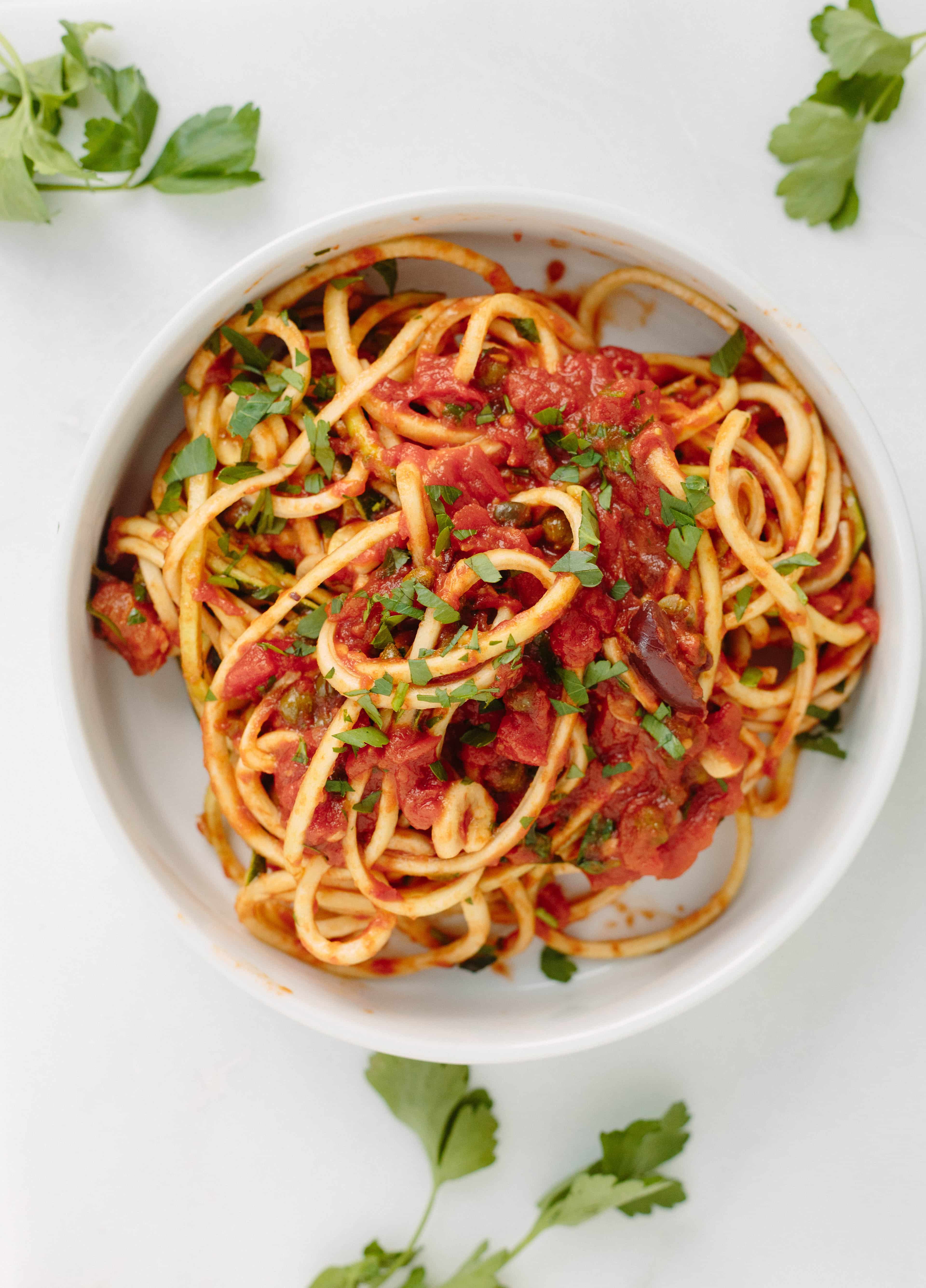 Inspiralized: Vegan Zucchini Spaghetti Puttanesca