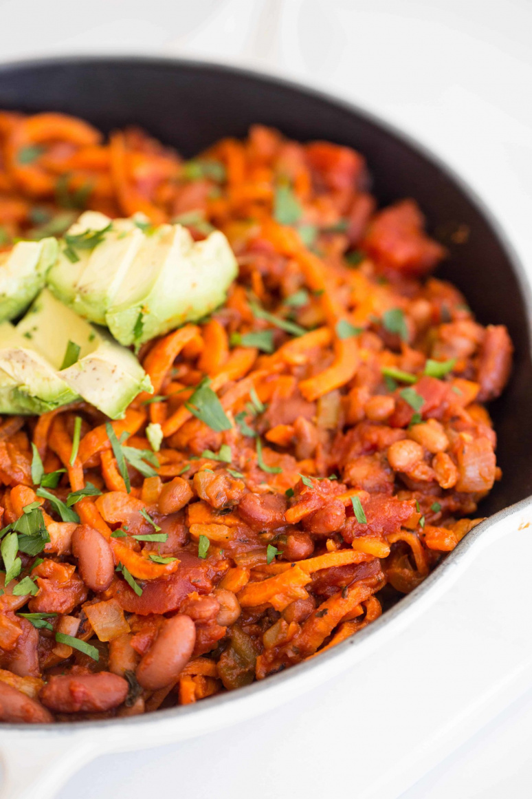 Baked Beans with Spiralized Sweet Potatoes