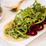 Spiralized Beets with Hummus and Arugula