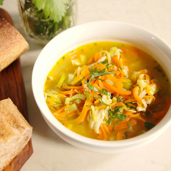 Chicken and Leek Soup with Carrot Noodles
