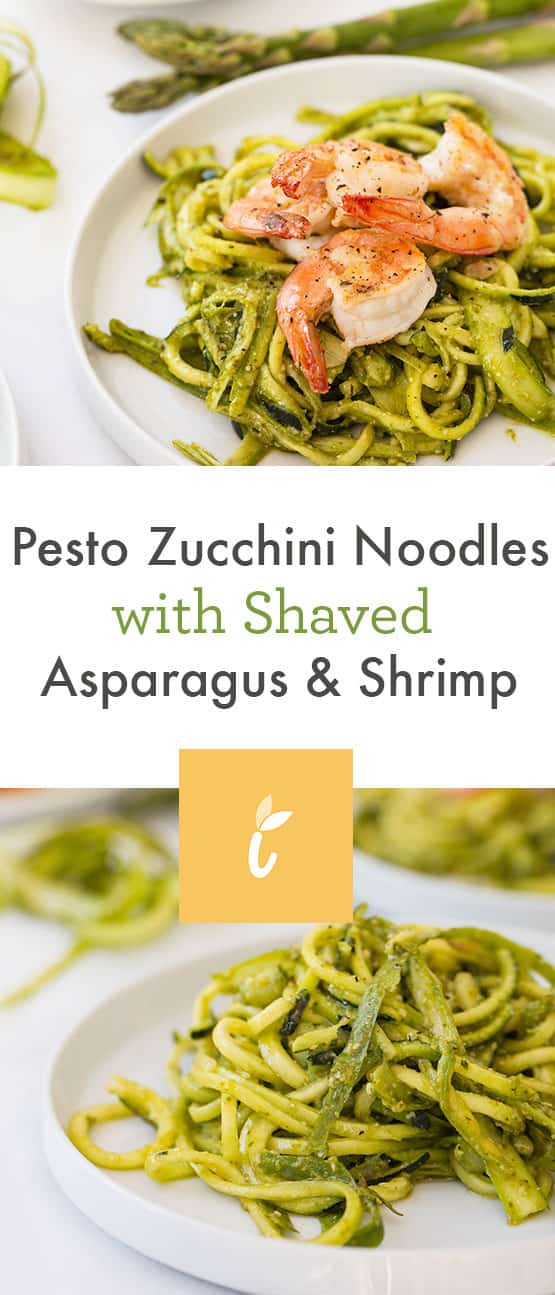 Pesto Zucchini Noodles with Shaved Asparagus and Shrimp
