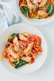 Soy-Ginger Salmon with Teriyaki Zucchini Noodle Stirfry