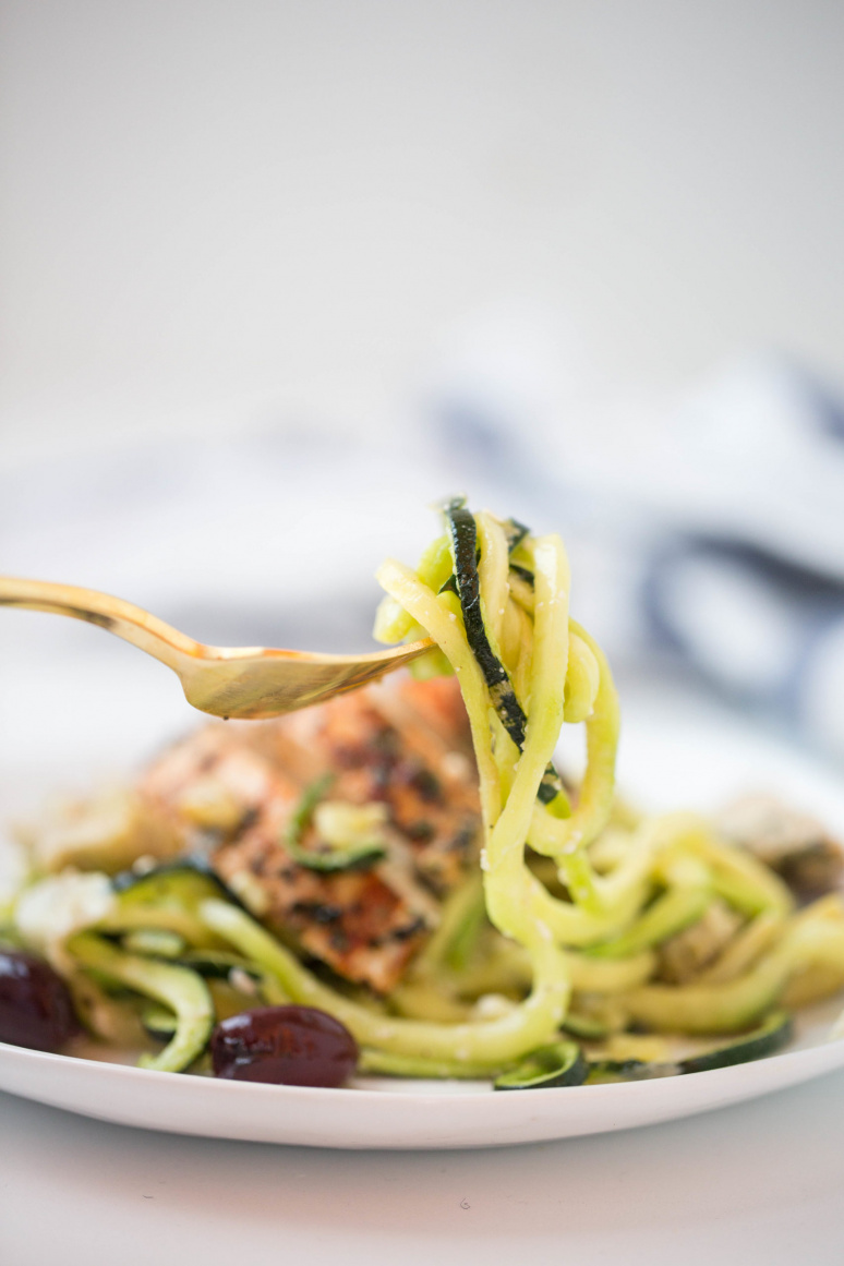 Lemon-Herb Chicken and Roasted Artichoke Zucchini Pasta with Feta