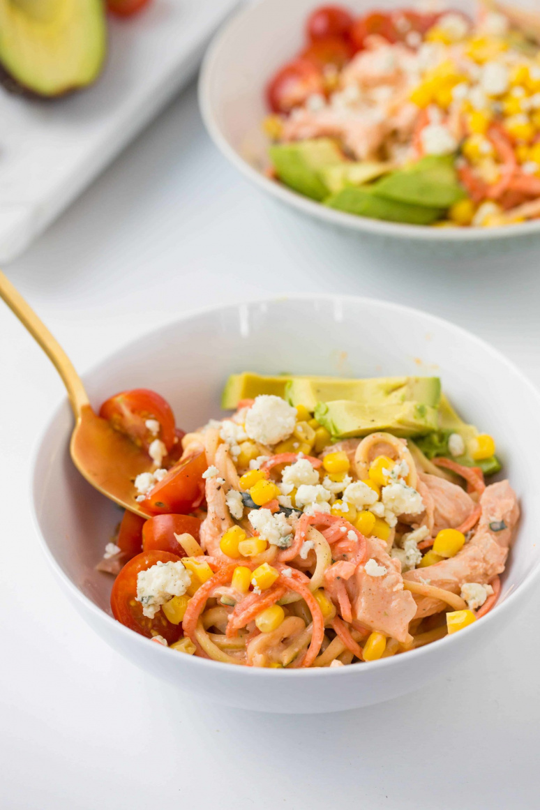Buffalo Chicken Bowls with Zucchini and Carrot Noodles