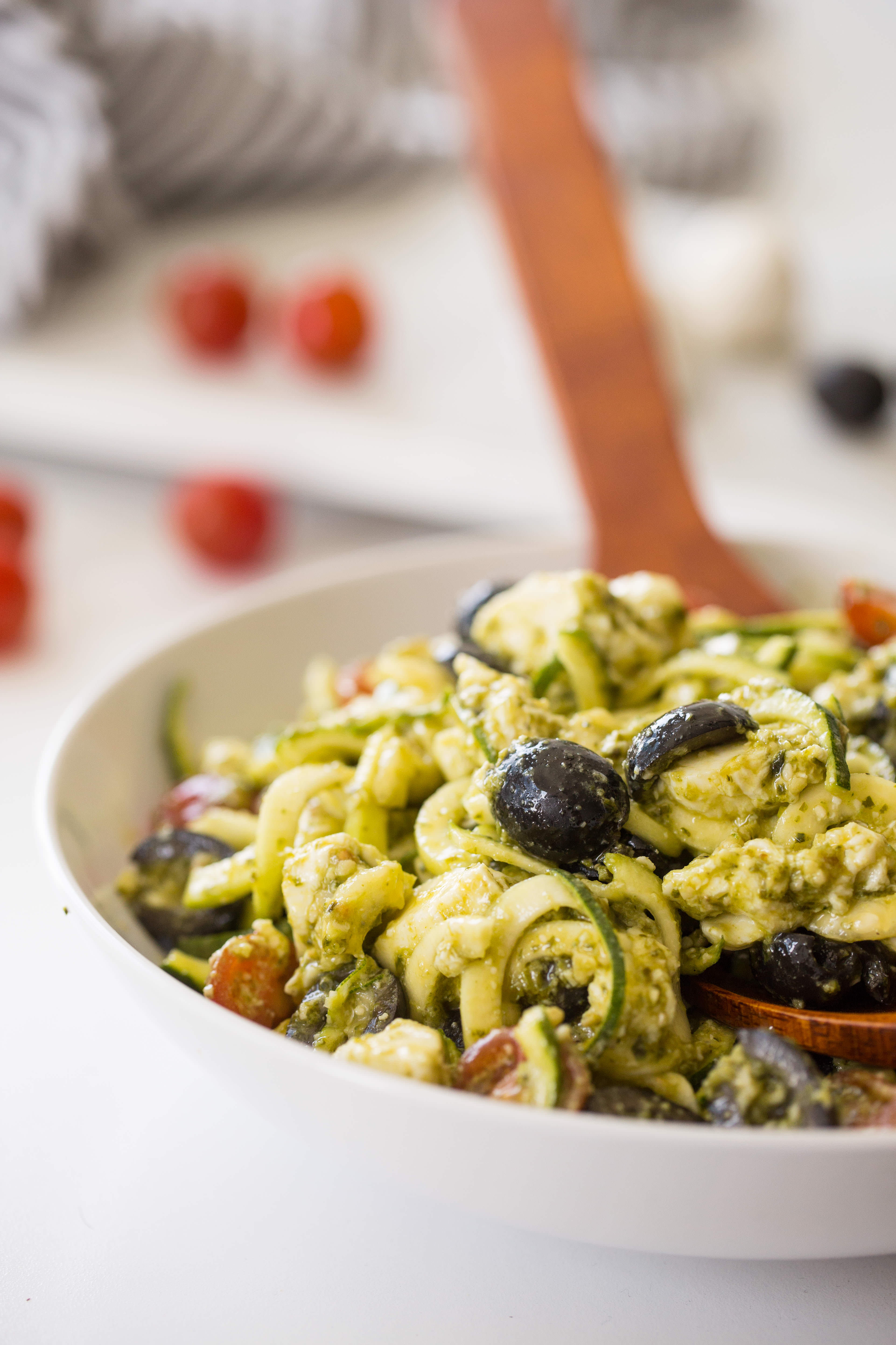 Mozzarella, Tomato and Pesto Zucchini Pasta Salad - Inspiralized