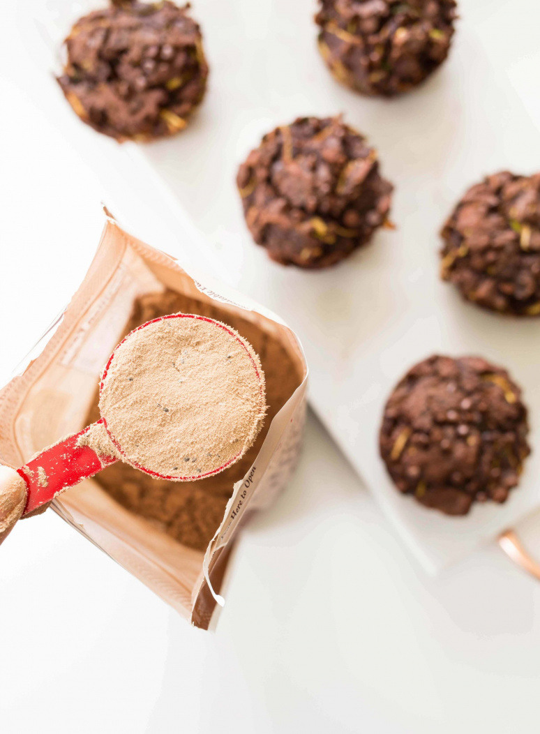 Triple Chocolate Zucchini Noodle Protein Muffins