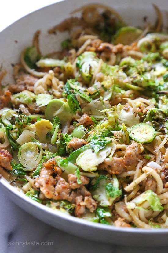 Brussels Sprouts and Sausage Parsnip Spiralized Pasta
