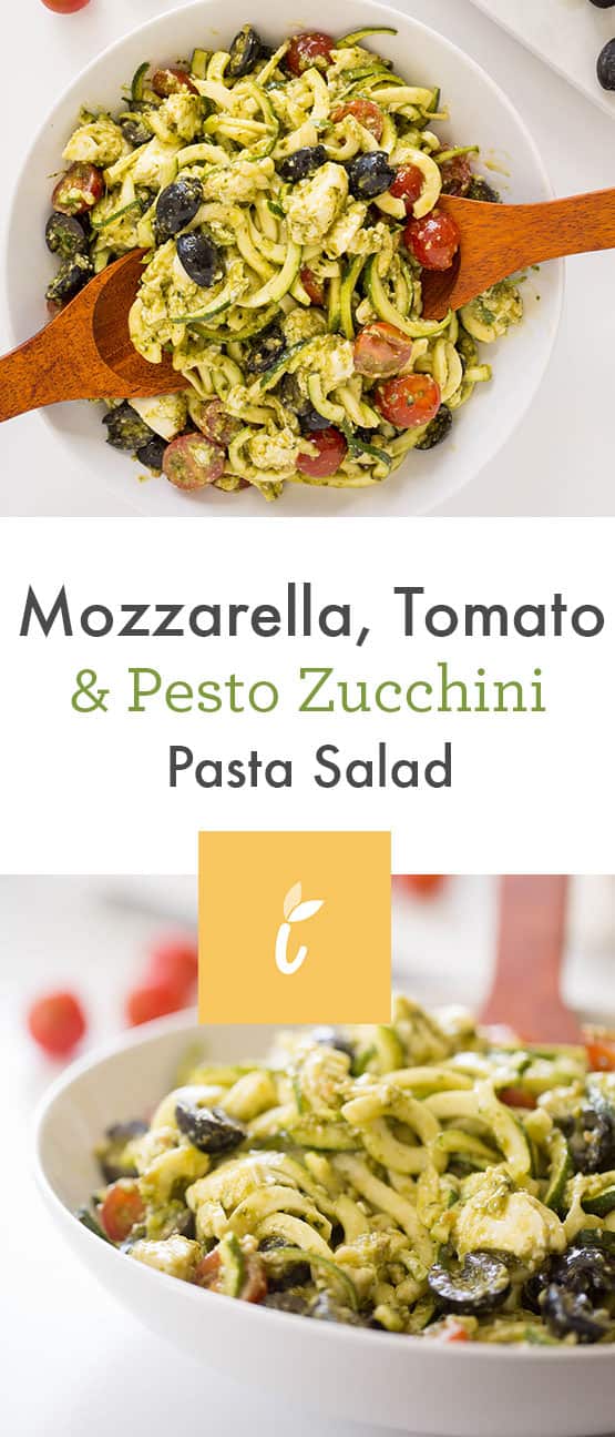Mozzarella, Tomato and Pesto Zucchini Pasta Salad