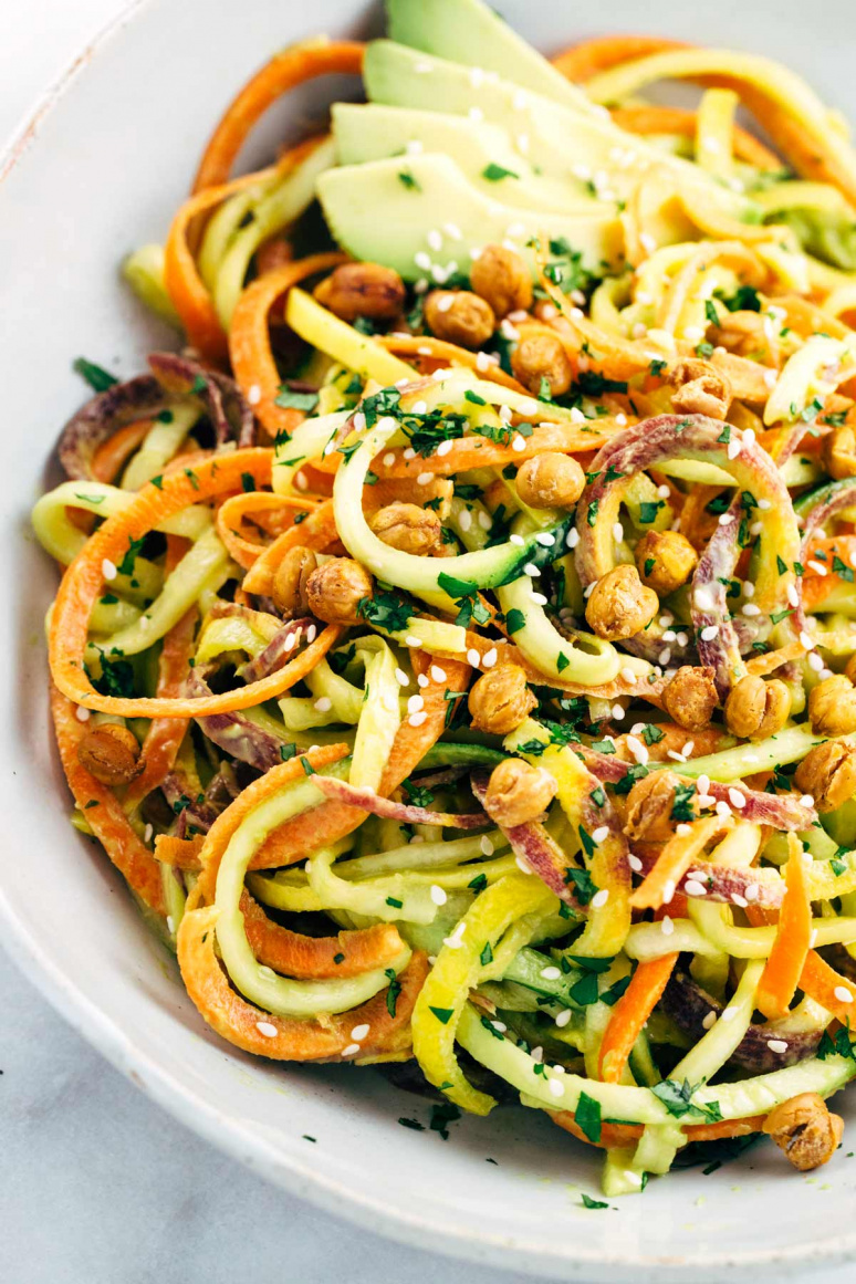 SPIRALIZED VEGETABLE SALAD WITH ROASTED CHICKPEAS
