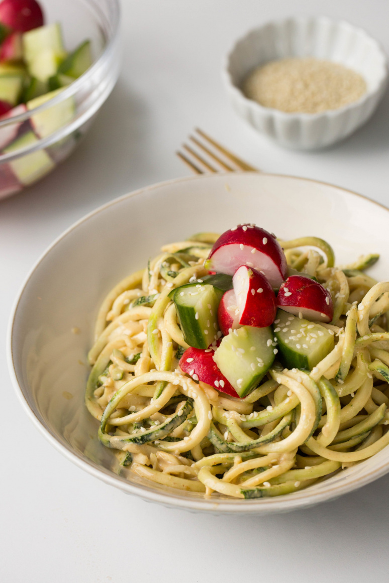 Almond-Sesame Zucchini Noodles with Quick Pickled Veggies