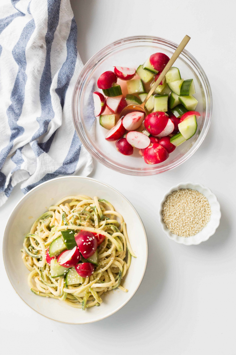 Almond-Sesame Zucchini Noodles with Quick Pickled Veggies