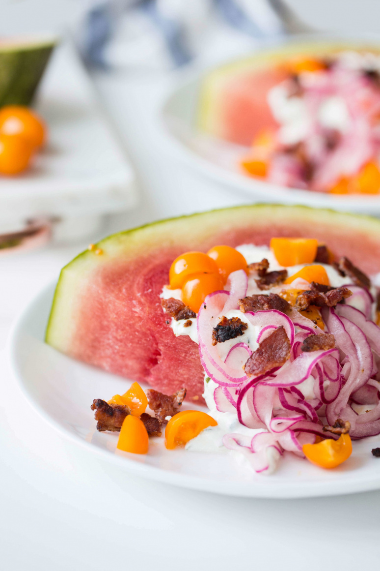Watermelon Wedge Salads with Greek Yogurt Ranch and Quick-Pickled Onions
