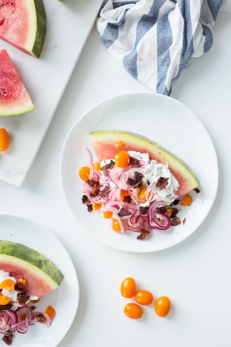 Watermelon Wedge Salads with Greek Yogurt Ranch and Quick-Pickled Onions
