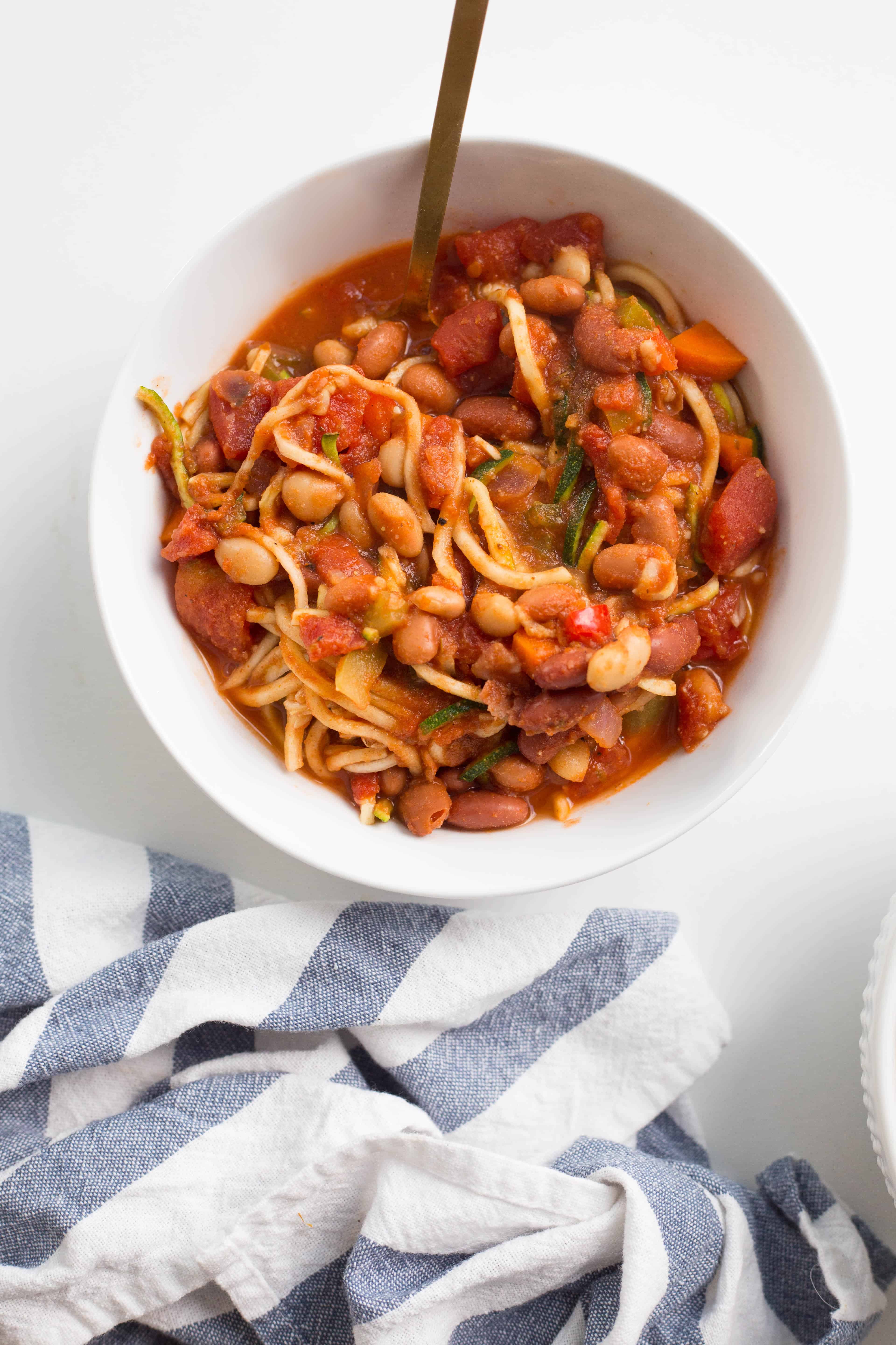 Easy Zucchini Noodle and Bean Chili