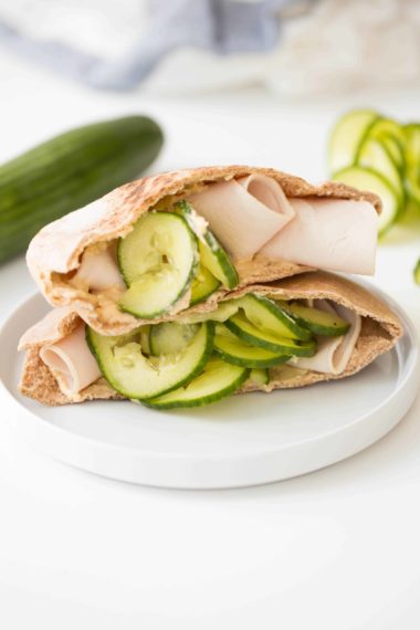 Turkey and Hummus Pita Sandwiches with Spiralized Cucumber