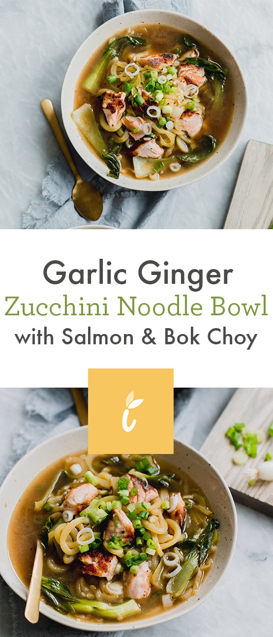 Garlic Ginger Zucchini Noodle Bowl with Salmon