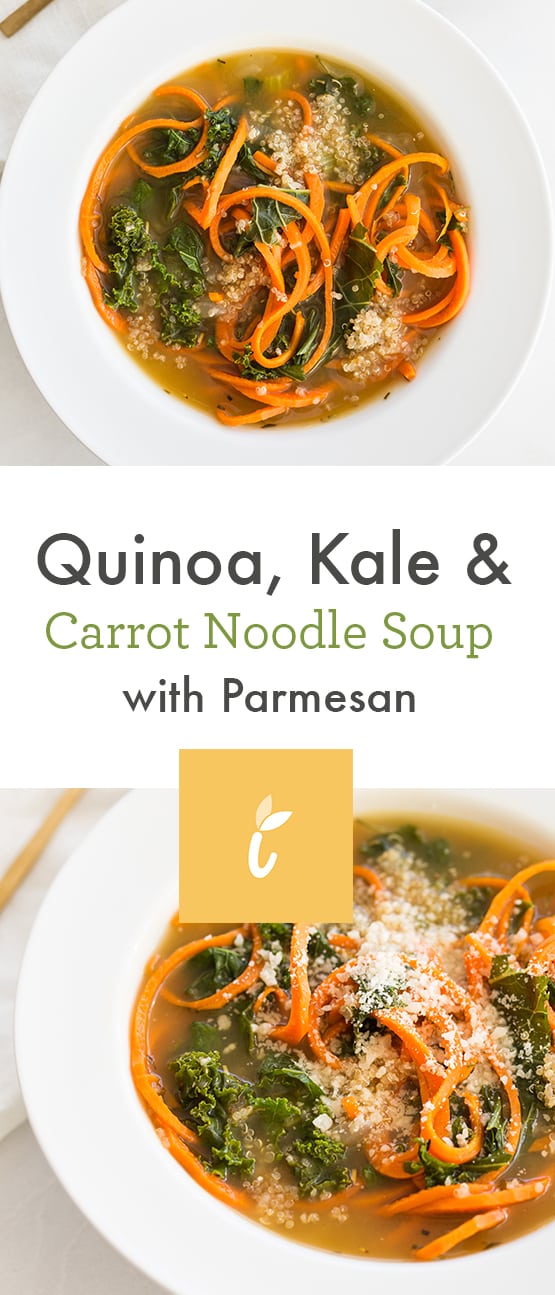 Quinoa, Kale and Carrot Noodle Soup with Parmesan