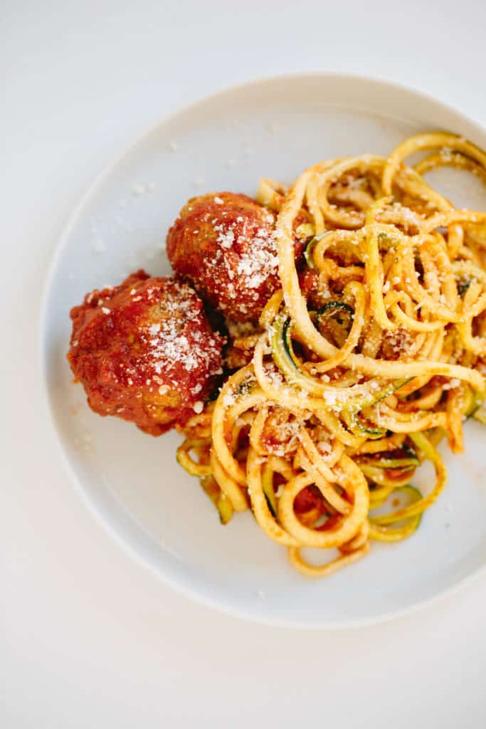 Zucchini Spaghetti and Gluten-Free Turkey Meatballs