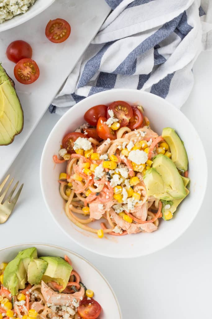 Buffalo Chicken Bowls with Zucchini and Carrot Noodles
