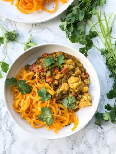 Lentil and Cauliflower Curry with Roasted Butternut Squash Noodles
