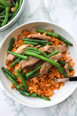 Pork and Green Bean Stir Fry with Sweet Potato Fried Rice