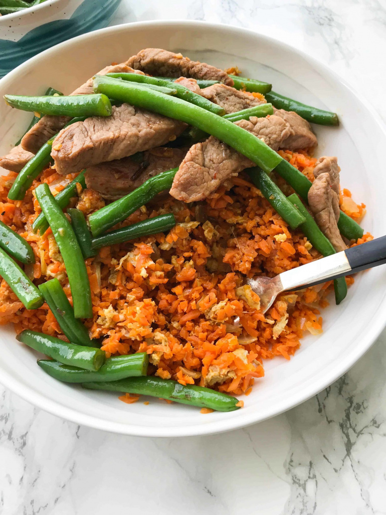 Pork and Green Bean Stir Fry with Sweet Potato Fried Rice