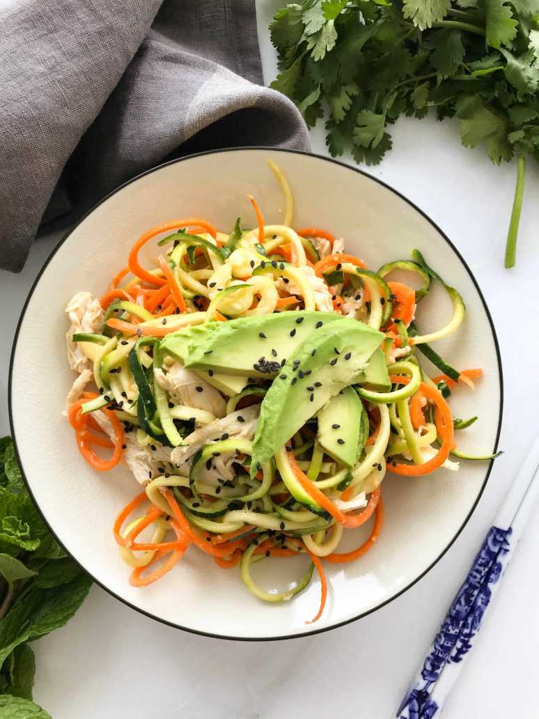 Chilled Asian Zoodle Salad with Chicken and Avocado
