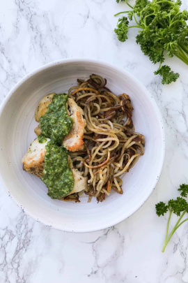 Chimichurri Chicken Thighs with Spiced Spiralized Potatoes