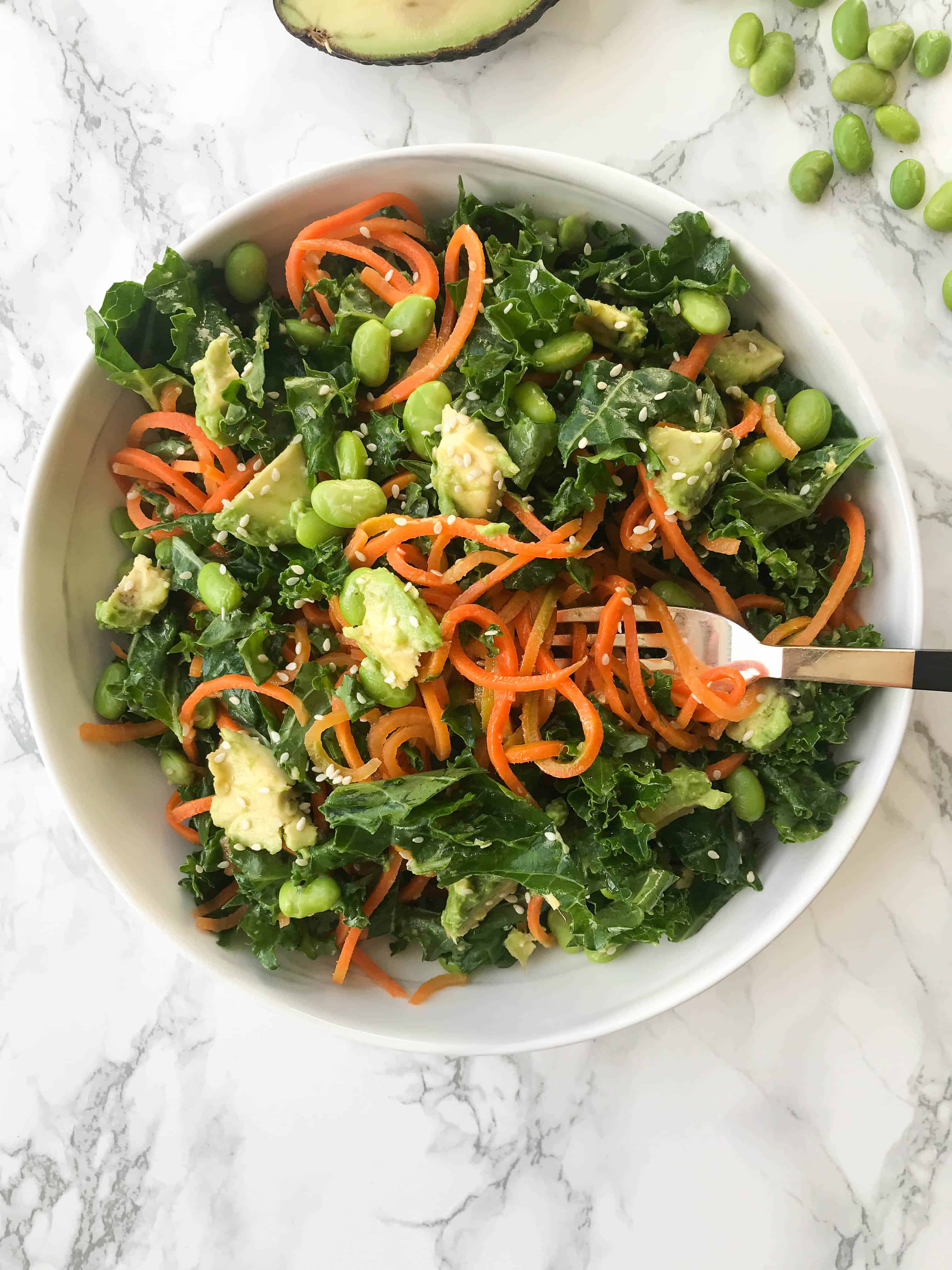 Kale, Edamame and Carrot Noodle Salad with Ginger-Sesame Sauce