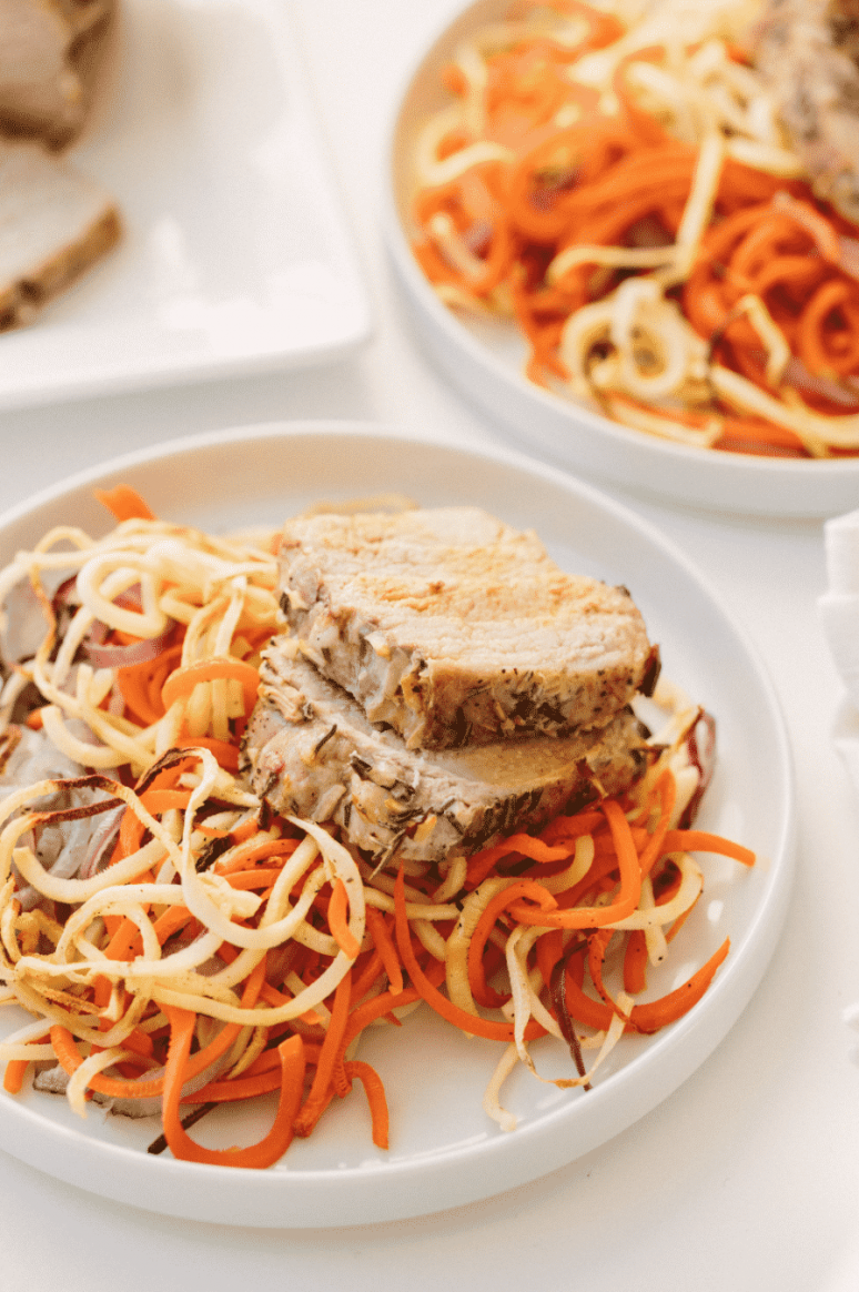  PORK LOIN ROAST WITH SPIRALIZED ROOT VEGETABLES