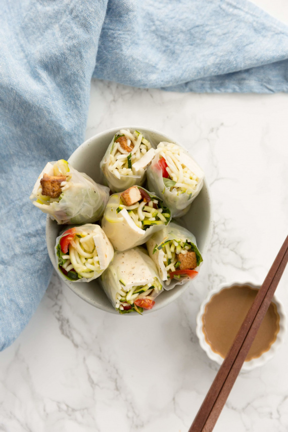 Caprese Summer Rolls with Tofu and Zucchini Noodles