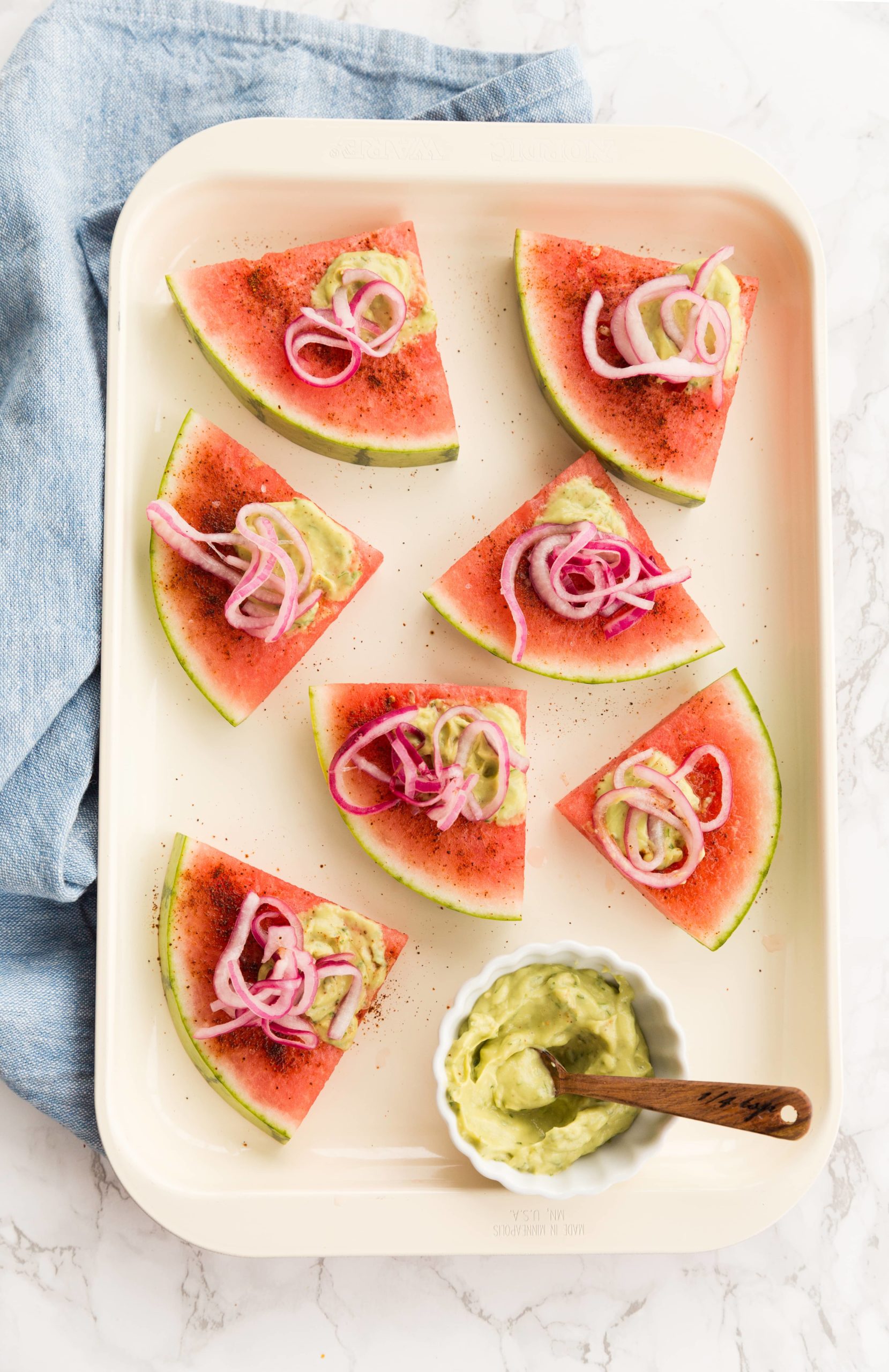 Spicy Watermelon Wedges with Spiralized Pickled Onions
