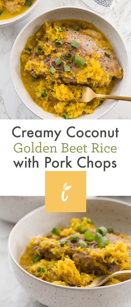 Creamy Coconut Golden Beet Rice with Pork Chops