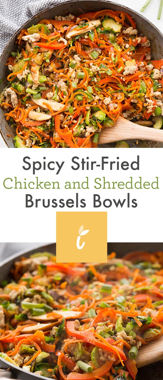 Spicy Stir-Fried Chicken and Shredded Brussels Bowls