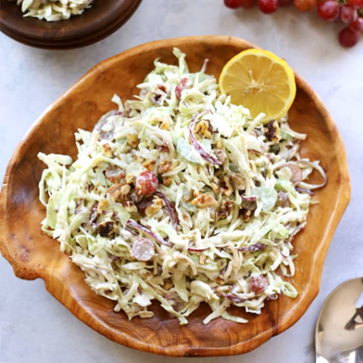 Spiralized Cabbage and Apple Waldorf Salad