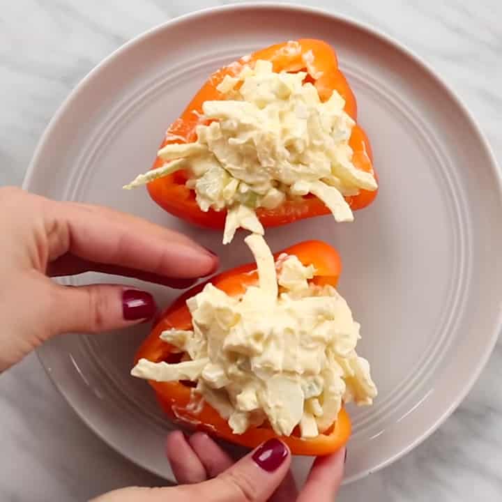 Easy Spiralized Apple Egg Salad in Bell Pepper Cups