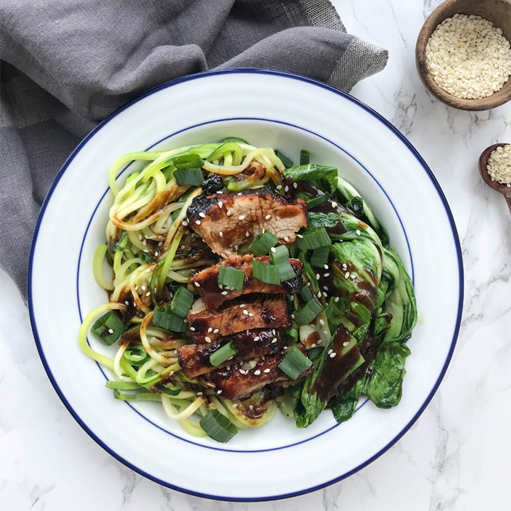 Chinese Pork with Zucchini Noodles and Bok Choy