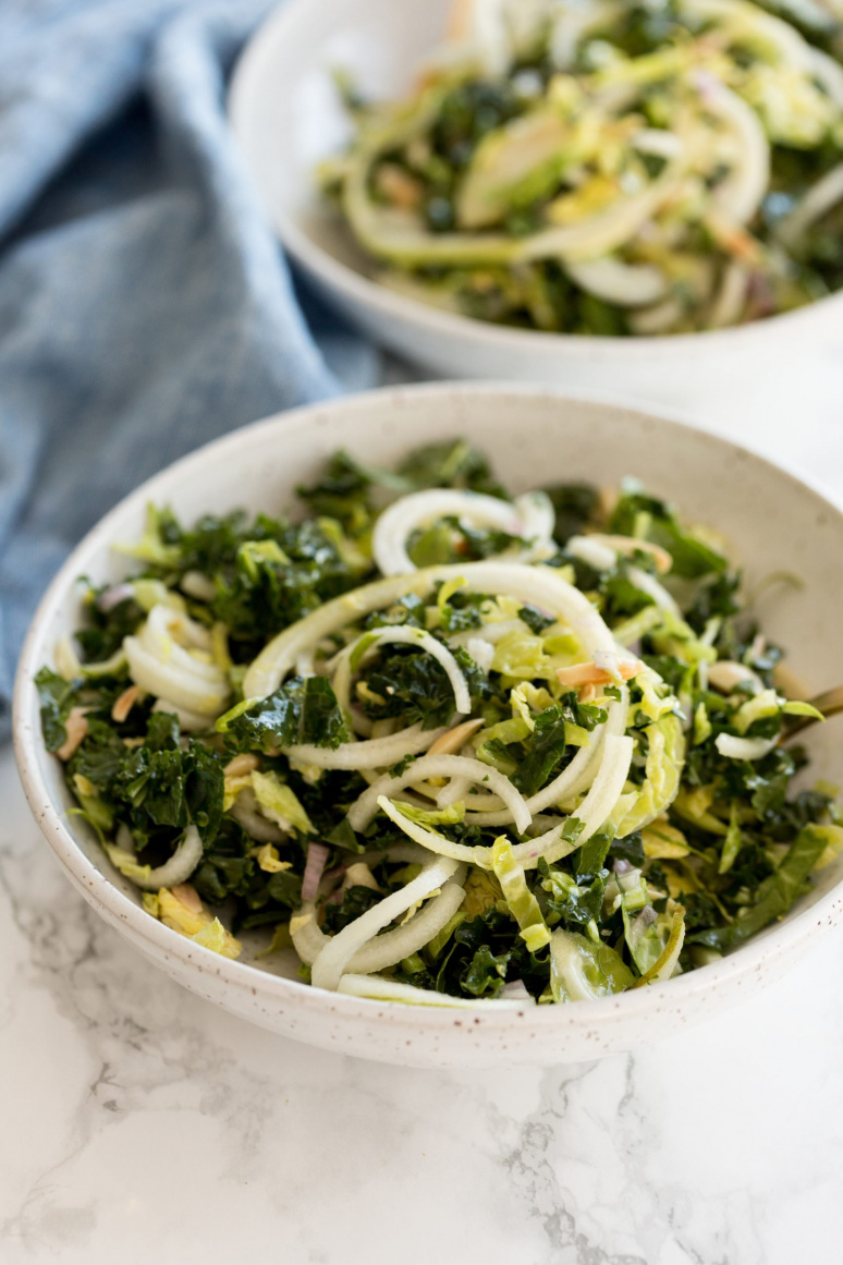 Shredded Kale, Pear and Brussels Sprouts Salad
