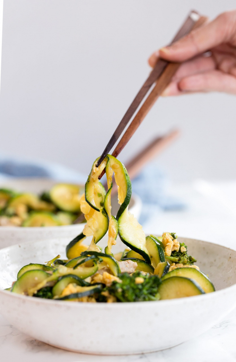 Thai Zucchini Noodles with Pork and Broccoli
