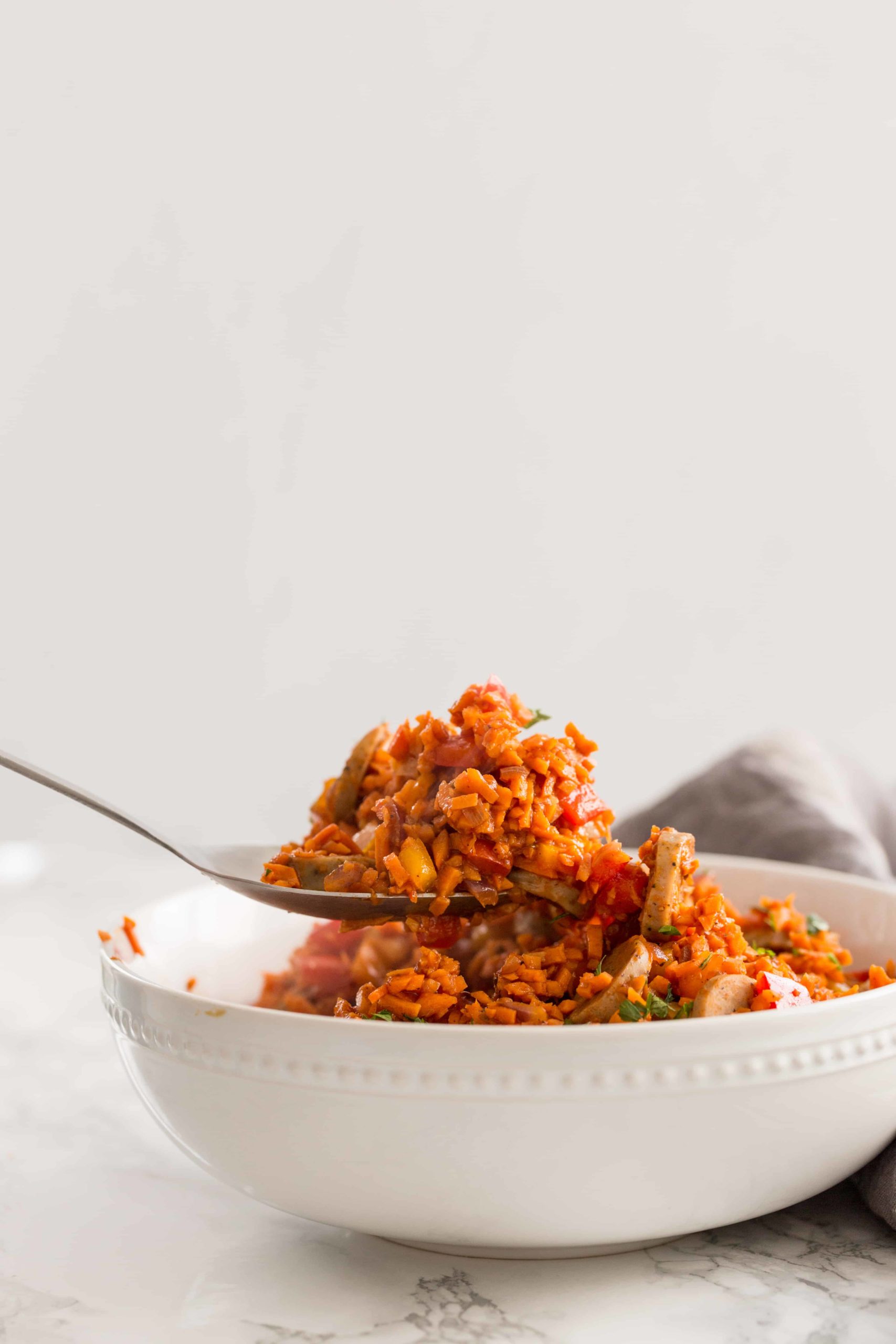 Inspiralized: Chicken Sausage and Peppers with Sweet Potato Dirty Rice