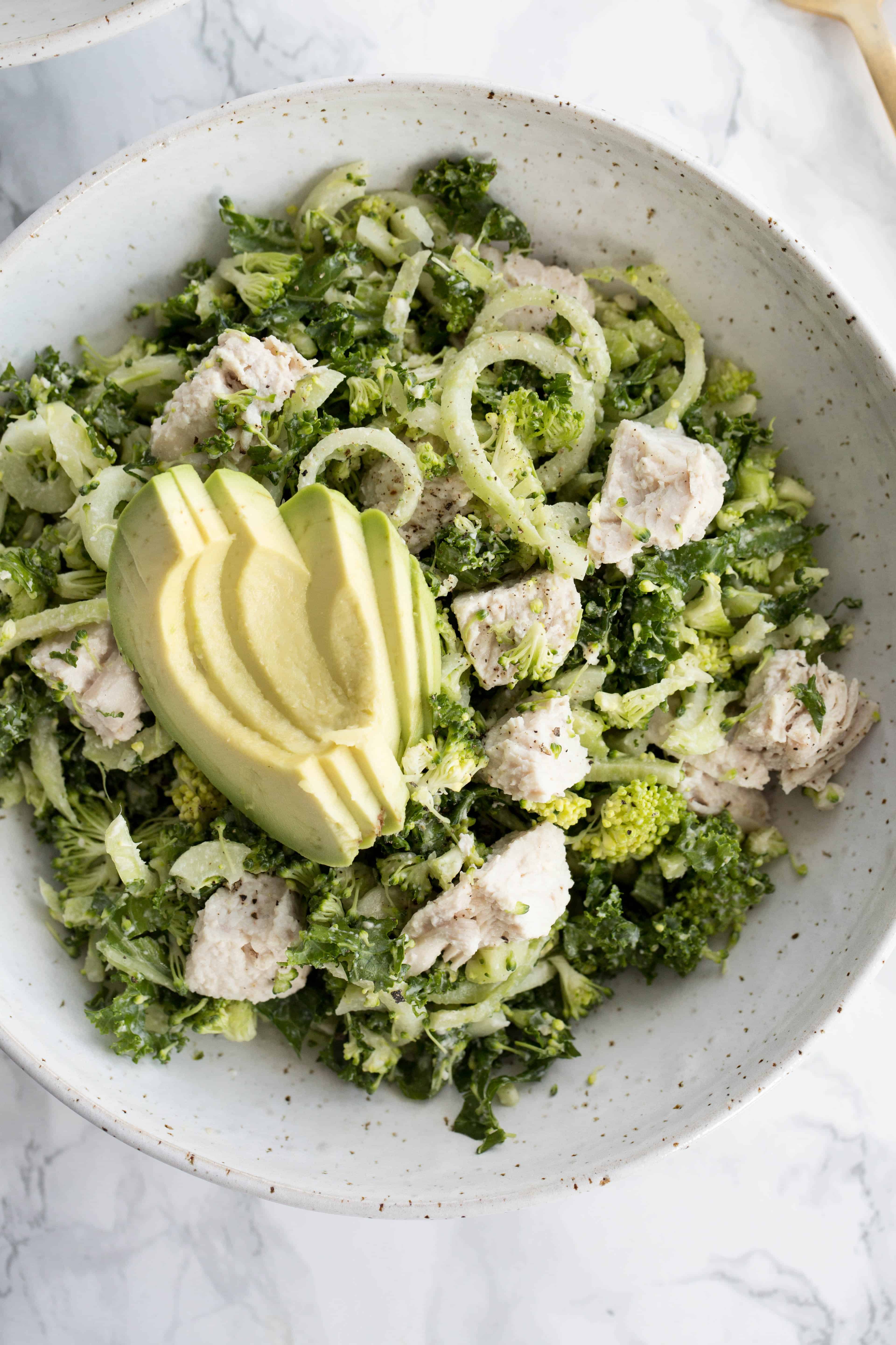 Broccoli Kale Caesar Salad with Chicken