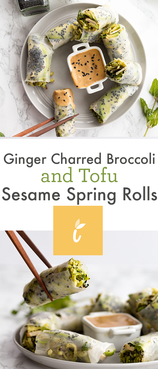 Ginger Charred Broccoli and Tofu Sesame Spring Rolls